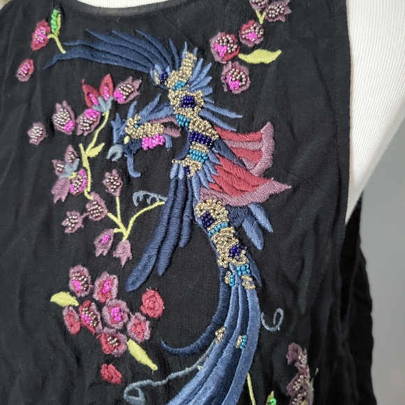 Free People Top Hanky Fringe Embroidery Hippie Boho Open Back Small Black - Picture 2 of 5